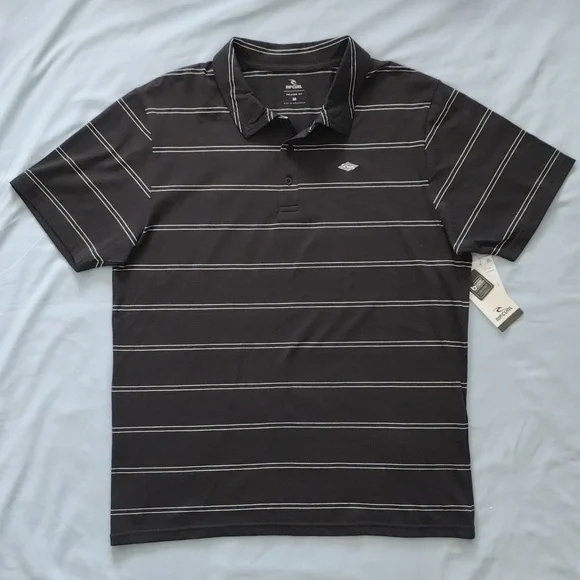 97. Rip Curl Plain Stripe Polo | Color: Washed Black - Picture 2 of 6